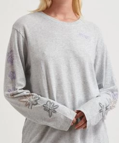 Afends Womens Ava - Hemp Long Sleeve Graphic T-Shirt - Shadow Grey Marle Clothing