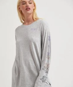 Afends Womens Ava - Hemp Long Sleeve Graphic T-Shirt - Shadow Grey Marle Clothing