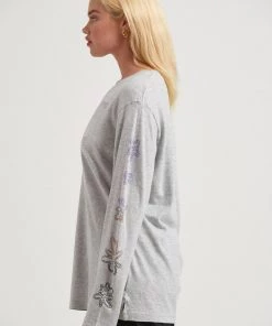 Afends Womens Ava - Hemp Long Sleeve Graphic T-Shirt - Shadow Grey Marle Clothing
