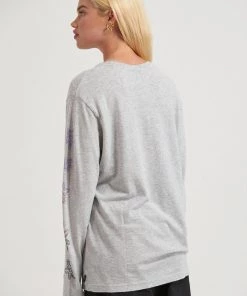 Afends Womens Ava - Hemp Long Sleeve Graphic T-Shirt - Shadow Grey Marle Clothing