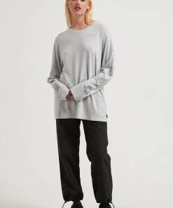 Afends Womens Ava - Hemp Long Sleeve Graphic T-Shirt - Shadow Grey Marle Clothing