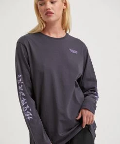 Afends Womens Tracks - Recycled Long Sleeve Graphic T-Shirt - Charcoal