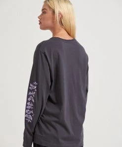 Afends Womens Tracks - Recycled Long Sleeve Graphic T-Shirt - Charcoal