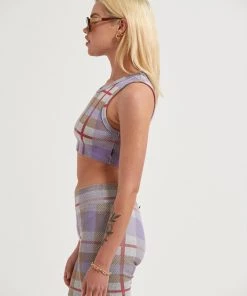 Afends Womens Colby - Hemp Check Ribbed Crop Tank - Plum