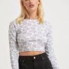 Afends Womens Digital Daisy - Recycled Cropped Long Sleeve Top - Charcoal