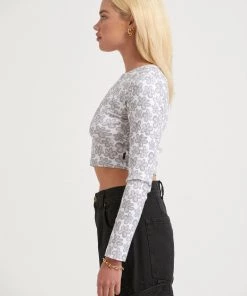 Afends Womens Digital Daisy - Recycled Cropped Long Sleeve Top - Charcoal 7 Afends Womens Digital Daisy - Recycled Cropped Long Sleeve Top - Charcoal
