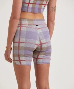 Clothing Afends Womens Colby - Hemp Check Ribbed Bike Shorts - Plum