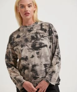 Clothing Afends Womens Real Time - Organic Weighted Long Sleeve T-Shirt - Bone