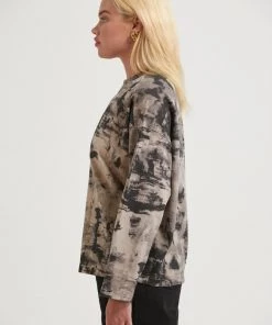 Clothing Afends Womens Real Time - Organic Weighted Long Sleeve T-Shirt - Bone