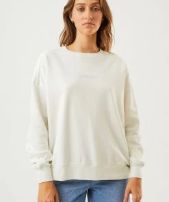 Afends Womens Dua - Recycled Slouchy Crew Neck Jumper - Off White