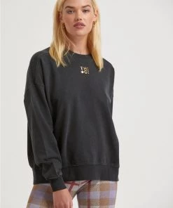 Afends Womens Landslide - Hemp Crew Neck Jumper - Faded Black Clothing