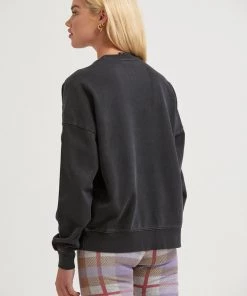 Afends Womens Landslide - Hemp Crew Neck Jumper - Faded Black Clothing