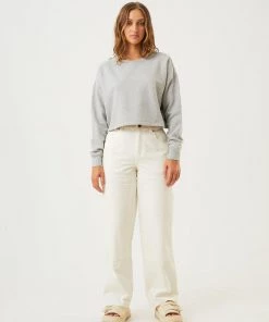Afends Womens Down Town - Organic Cropped Crew Neck Jumper - Grey Marle