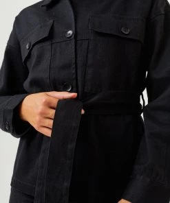 Clothing Afends Womens Small Moments - Hemp Belted Jacket - Black