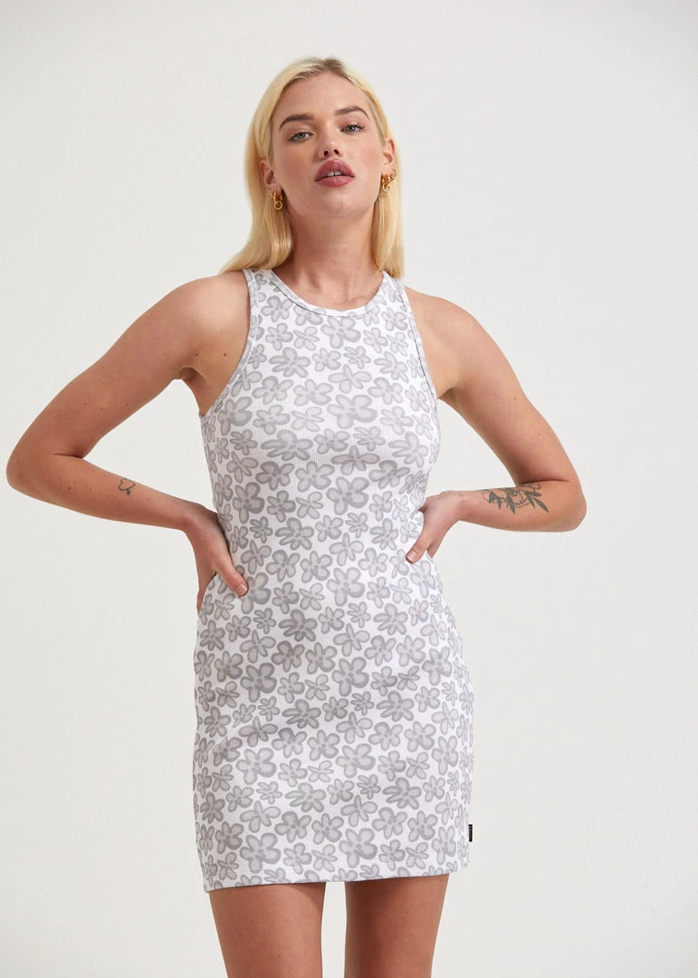 Clothing Afends Womens Digital Daisy - Recycled Ribbed Mini Dress - Charcoal 3 Clothing Afends Womens Digital Daisy - Recycled Ribbed Mini Dress - Charcoal
