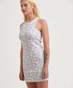 Clothing Afends Womens Digital Daisy - Recycled Ribbed Mini Dress - Charcoal 8 Clothing Afends Womens Digital Daisy - Recycled Ribbed Mini Dress - Charcoal