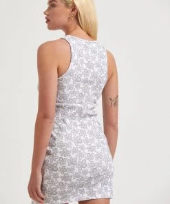 Clothing Afends Womens Digital Daisy - Recycled Ribbed Mini Dress - Charcoal 9 Clothing Afends Womens Digital Daisy - Recycled Ribbed Mini Dress - Charcoal