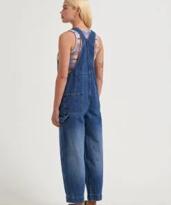 Afends Womens Louis - Hemp Denim Baggy Overalls - Authentic Blue Clothing