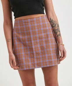 Afends Womens Colby - Hemp Check Mini Skirt - Plum