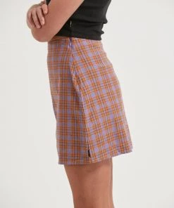 Afends Womens Colby - Hemp Check Mini Skirt - Plum