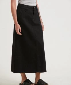 Clothing Afends Womens Nina - Hemp Twill High Rise Midi Skirt - Black