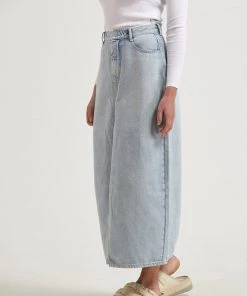 Afends Womens Ayla - Hemp Denim Split Midi Skirt - Vintage Blue Clothing