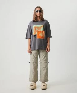 NEW ARRIVALS Afends Womens Morton - Recycled Oversized Graphic T-Shirt - Steel