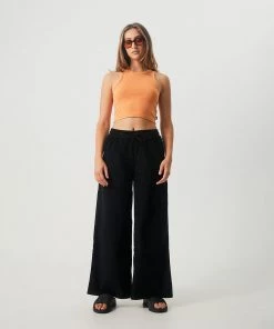 NEW ARRIVALS Afends Womens Night Away - Hemp Corduroy Baggy Wide Leg Pants - Black