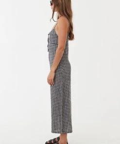 NEW ARRIVALS Afends Womens Asta - Hemp Seersucker Check Maxi Dress - Steel
