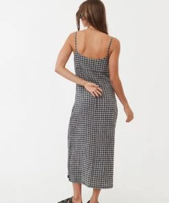 NEW ARRIVALS Afends Womens Asta - Hemp Seersucker Check Maxi Dress - Steel