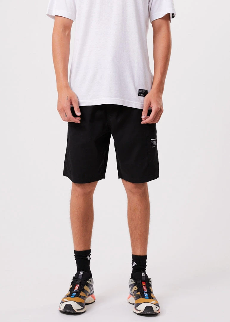 Afends Mens Baywatch Utility - Organic Elastic Waist Shorts - Black 1 Afends Mens Baywatch Utility - Organic Elastic Waist Shorts - Black
