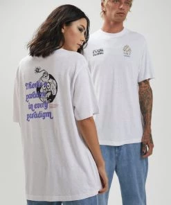 SALE Afends Unisex Fu*k Plastic - Unisex Retro Fit Tee - White