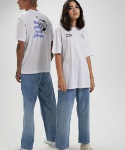 SALE Afends Unisex Fu*k Plastic - Unisex Retro Fit Tee - White