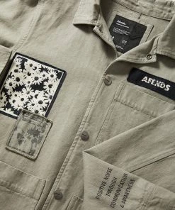 Afends Mens Late Start - Hemp Herringbone Work Jacket - Olive SALE