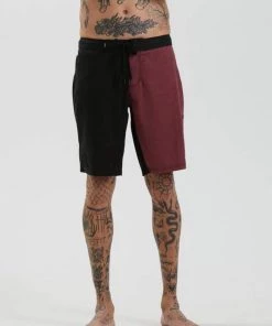 Afends Mens Deadbeat - Hemp Fixed Waist Boardshort - Black SALE