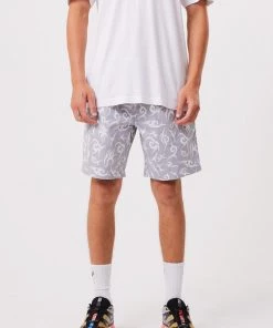 Afends Mens Tribal Baywatch - Organic Elastic Waist Shorts - Silver